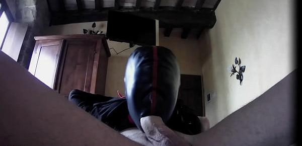  Hogtied on a bed on sexy clothes, blindfolded, had to suck a fat cock and rough fucked